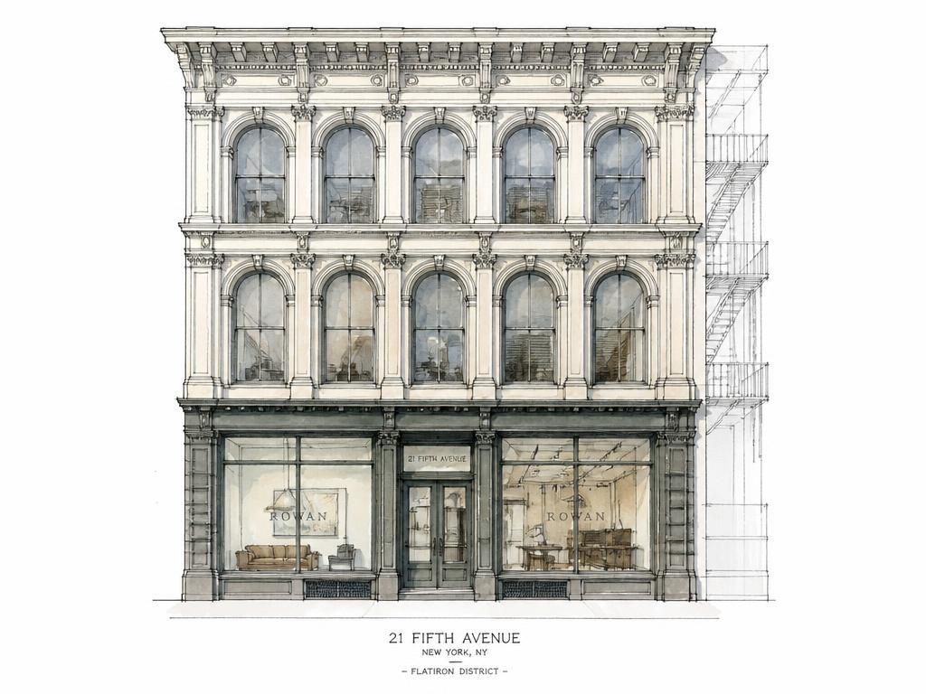 Ink sketch of a Flatiron store-and-loft building